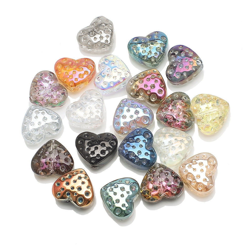 Electroplated Heart Glass Beads 13x15mm Peach Metallic 20pcs 6