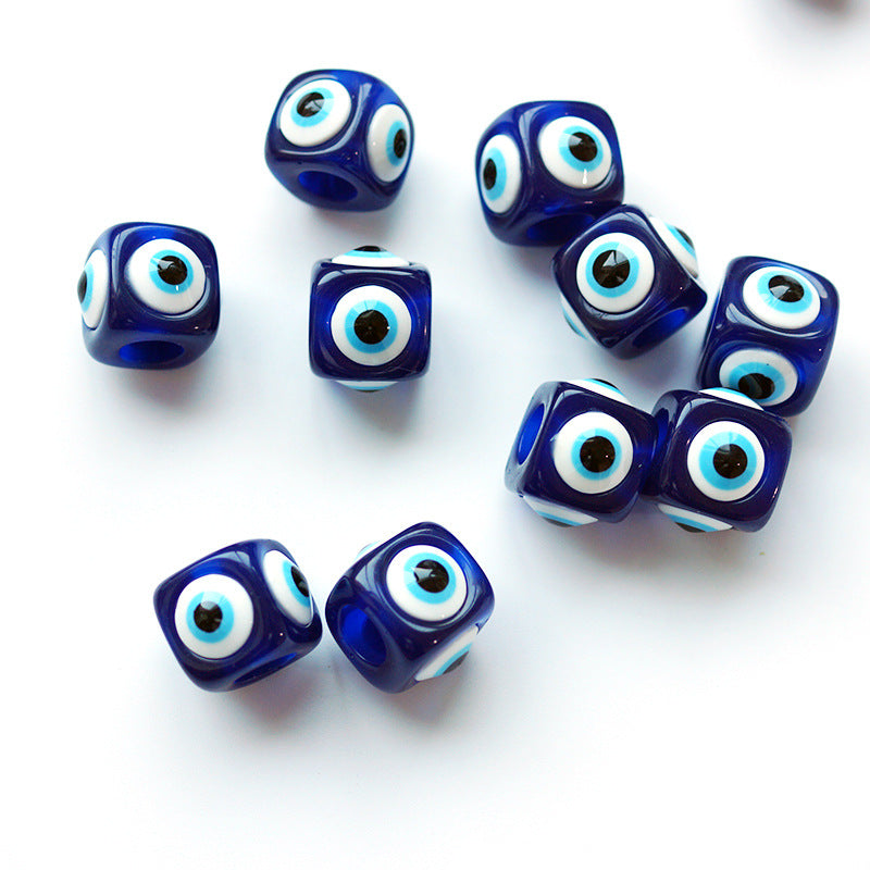Evil Eye Resin Square Beads 12-18mm Deep Blue Glossy 20pcs