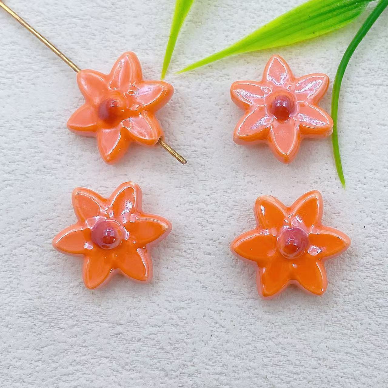 Camellia Ceramic Beads 17mm Glazed Multicolor Flower 10pcs 11