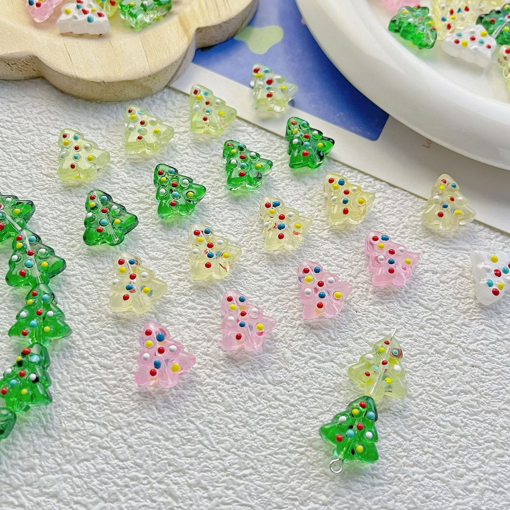 Hand Painted Christmas Tree Enamel Glass Beads 16mm 1pc 5