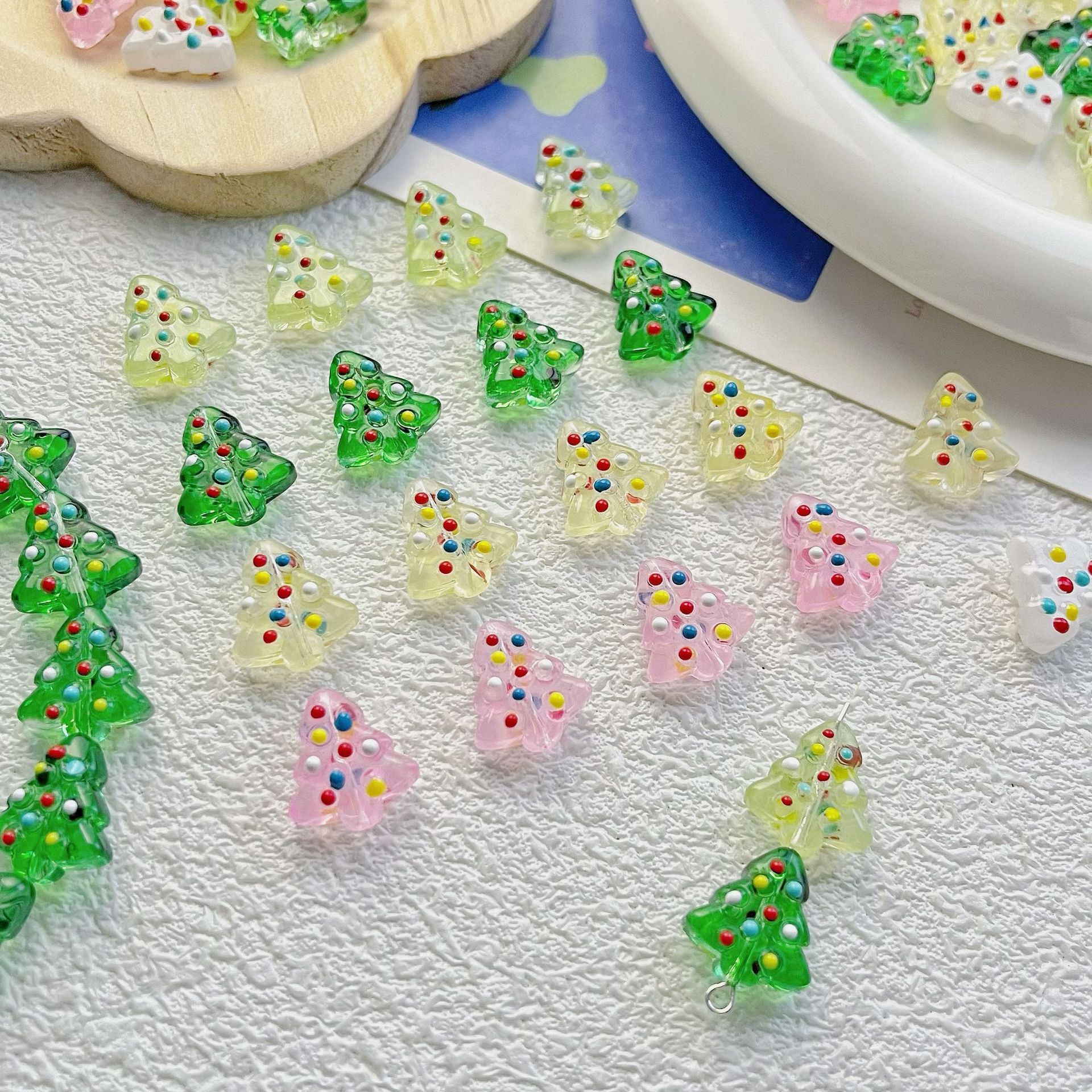 Hand Painted Christmas Tree Enamel Glass Beads 16mm 1pc 5