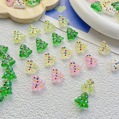Hand Painted Christmas Tree Enamel Glass Beads 16mm 1pc 5