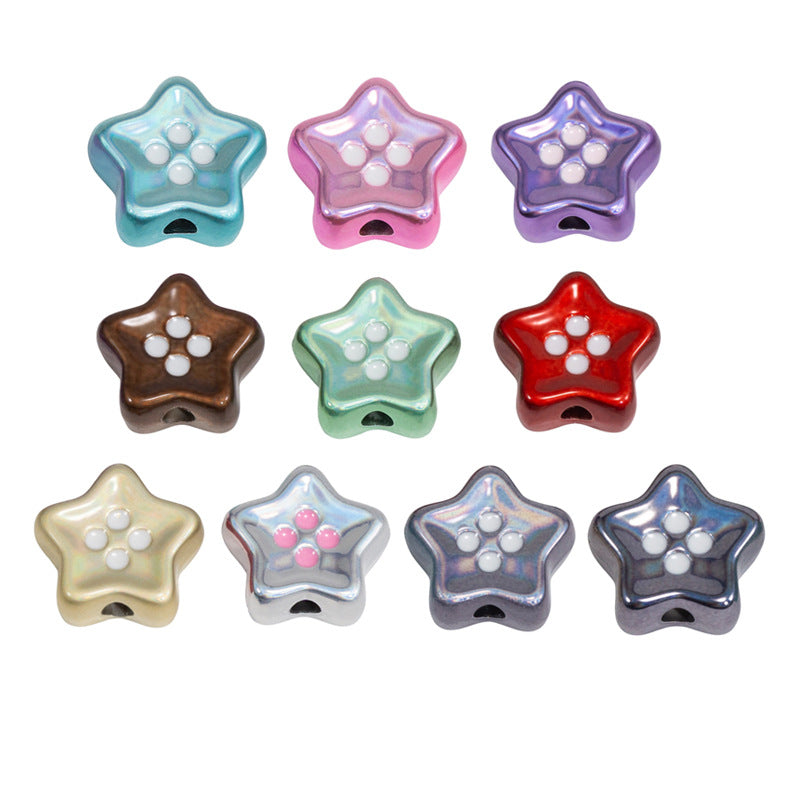 Plating Star and Heart Button Acrylic Beads 11mm Assorted Colors 50pcs 7