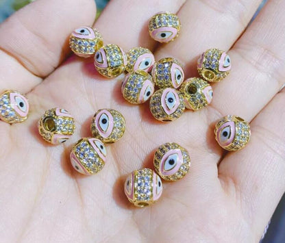 Round Rhinestone Beads 8mm 10mm Evil Eye Enamel Brass 1pc 9