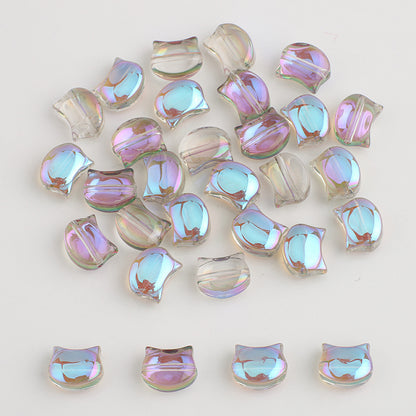 Plating Flat Cat Head Glass Beads 8mm x 10mm Iridescent Colors 30pcs 19