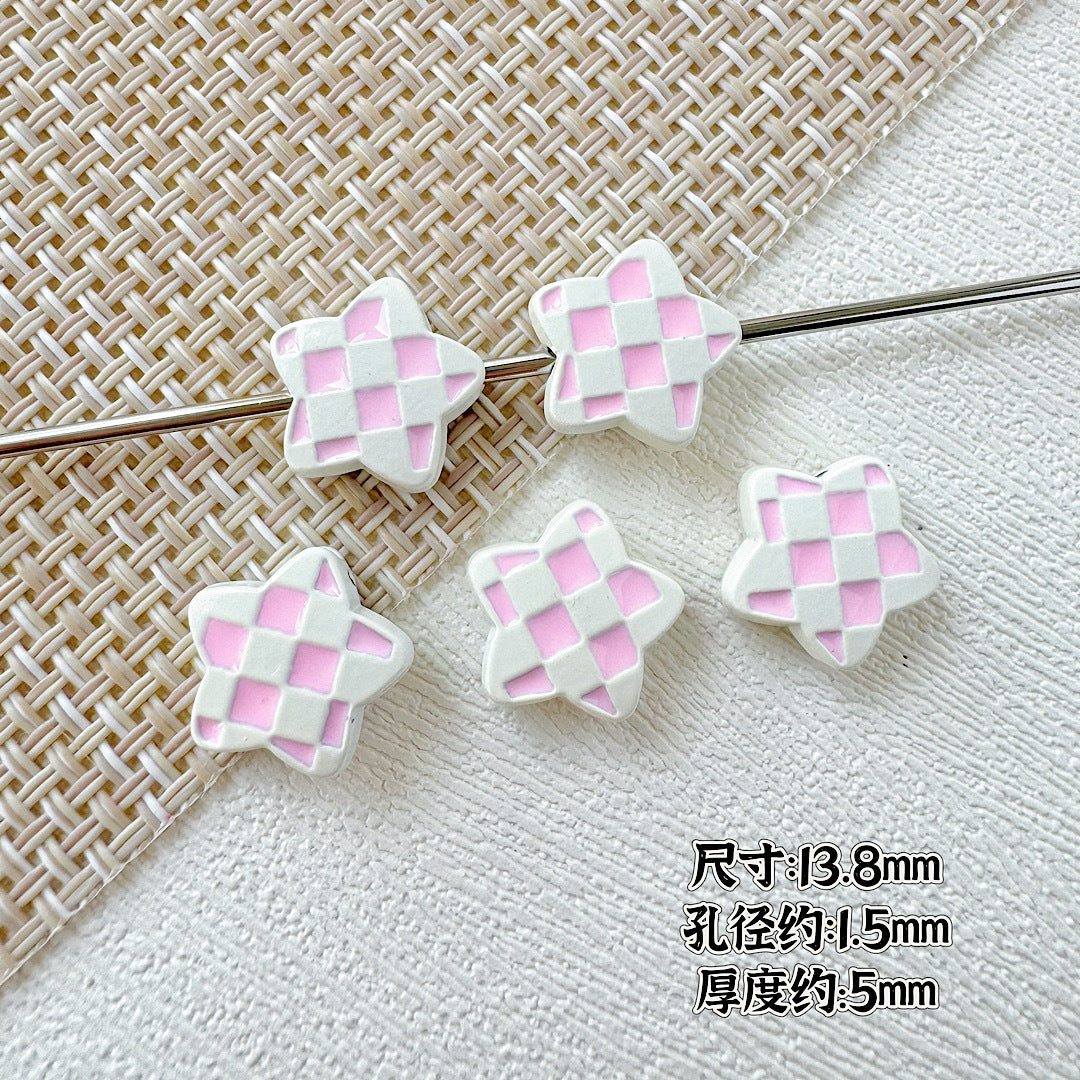 Star and Heart Metal Beads 13mm Baking Painted Houndstooth 10pcs 6