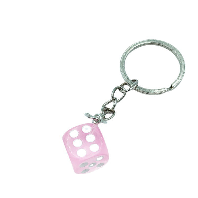 Resin Mini Dice Keychain Colorful Translucent Cube on Silver Chain 3