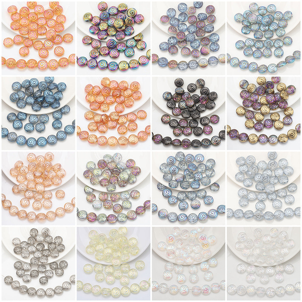 Electroplated Flat Spiral Glass Beads 12mm Metallic Iridescent 30pcs 4