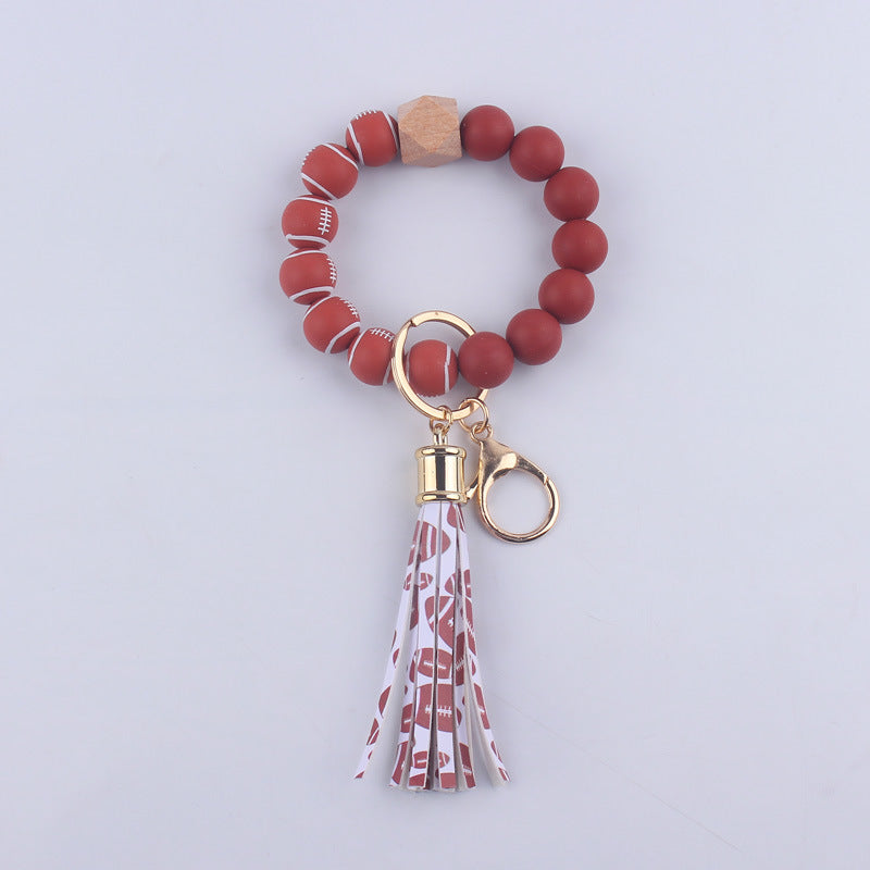 Football Tassel Silicone Bead Wristlet Keychain Sports Theme 8
