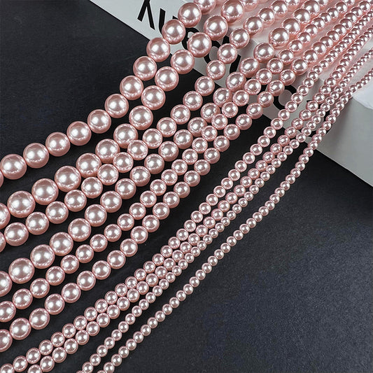 Pearl Glass Beads Round 3-12mm Cherry Pink Imitation