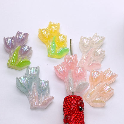 Glow in Dark Tulip Bouquet Resin Beads 37mm Iridescent Pastel 50pcs 2