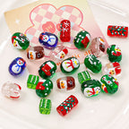 Lampwork Glass Beads Oval Cylindrical Hand Painted Christmas Theme 10pcs