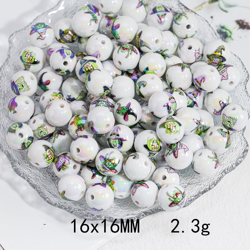 Plating Halloween Witch Acrylic Round Beads 16mm Mixed 50pcs 4