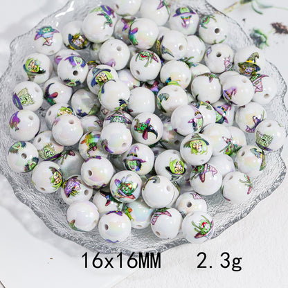 Plating Halloween Witch Acrylic Round Beads 16mm Mixed 50pcs 4