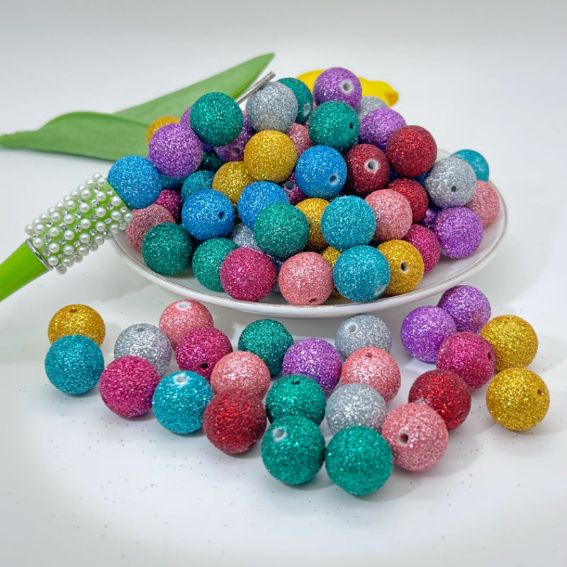 Glitter Round Acrylic Beads 16mm Colorful Powder Wrapped 50pcs 4