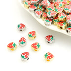 Strawberry Metal Beads 10mm Enamel Alloy Colorful 50pcs