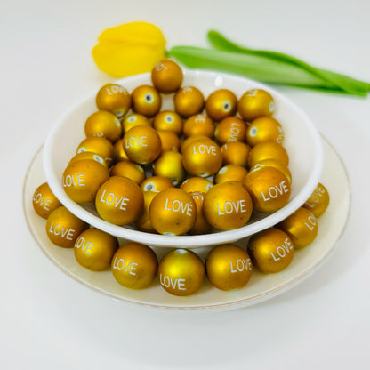 Rubberized Matte Painted Love Word Acrylic Beads 16mm 50pcs 8