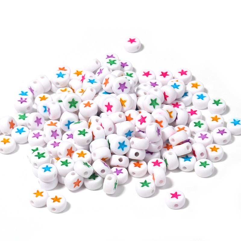Colored Five-Pointed Flat Acrylic Beads 7mm Glossy Mixed 100pcs 5