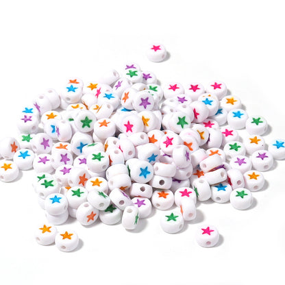 Colored Five-Pointed Flat Acrylic Beads 7mm Glossy Mixed 100pcs 5