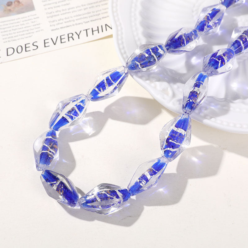 Lampwork Glass Beads Rhombus 24mm Silver Foil Filled Dyed Core 10pcs 4