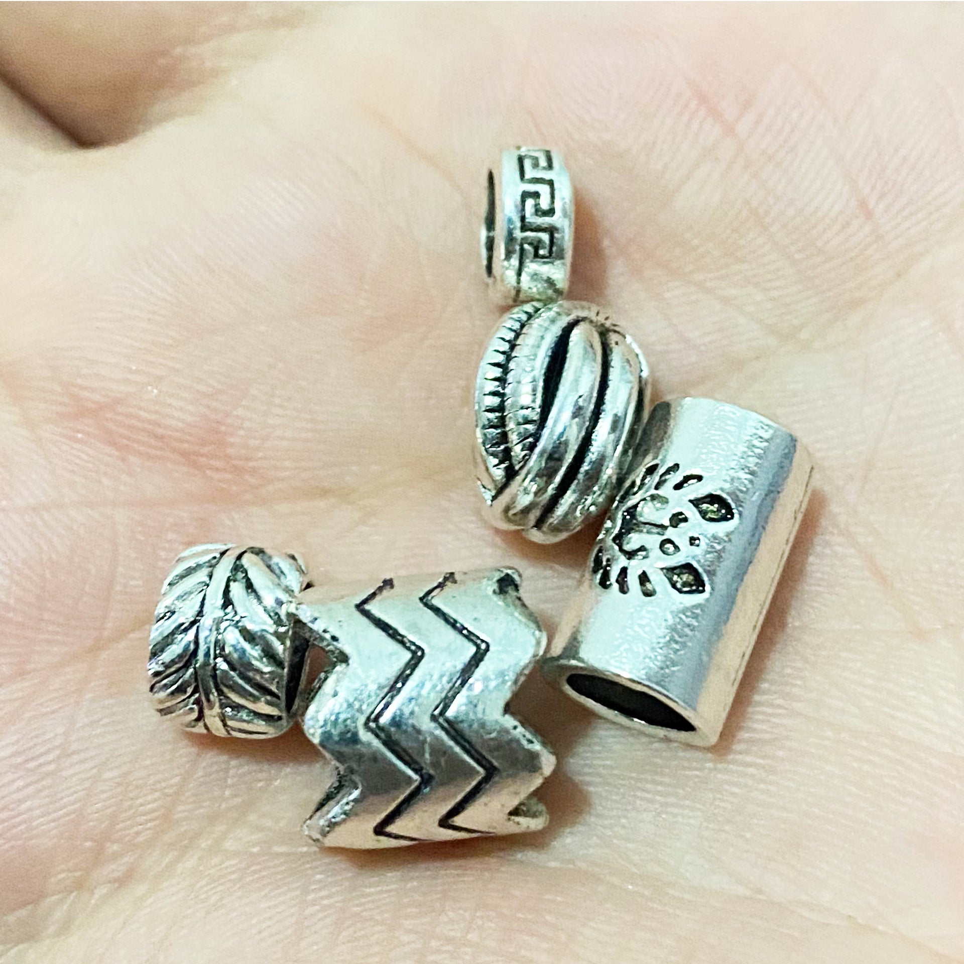 Vintage Metal Beard Beads Viking Nordic Pattern 5pcs 3
