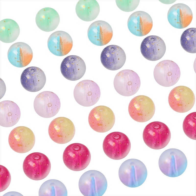 Frosted Round Glass Beads 10mm Matte Gold Fleck Mixed Colors 60pcs 5