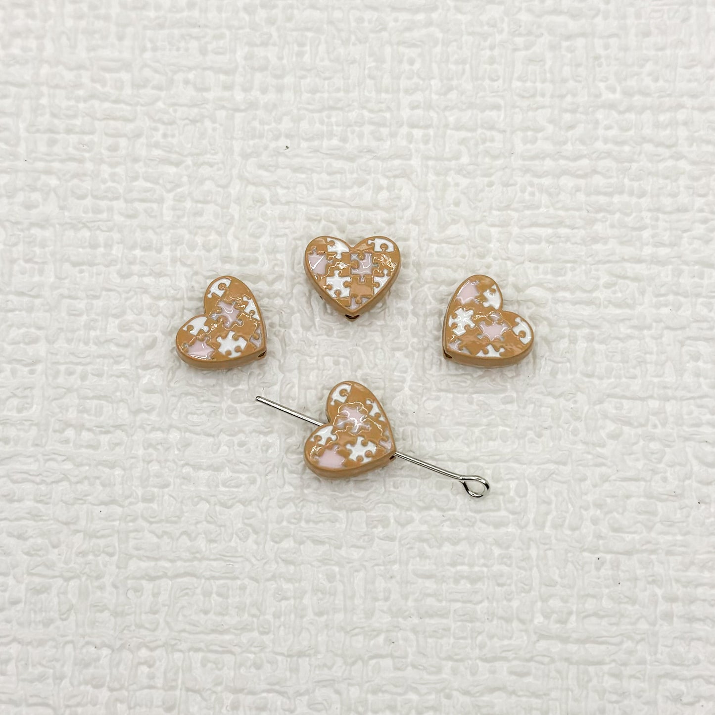 Heart Metal Beads 12mm Baking Painted Puzzle Pattern Enamel 10pcs 16