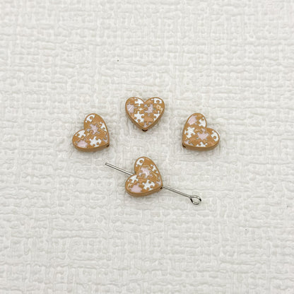 Heart Metal Beads 12mm Baking Painted Puzzle Pattern Enamel 10pcs 16
