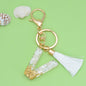 Tassel Letter A Keychain Resin Gold Flakes White Tassel 51
