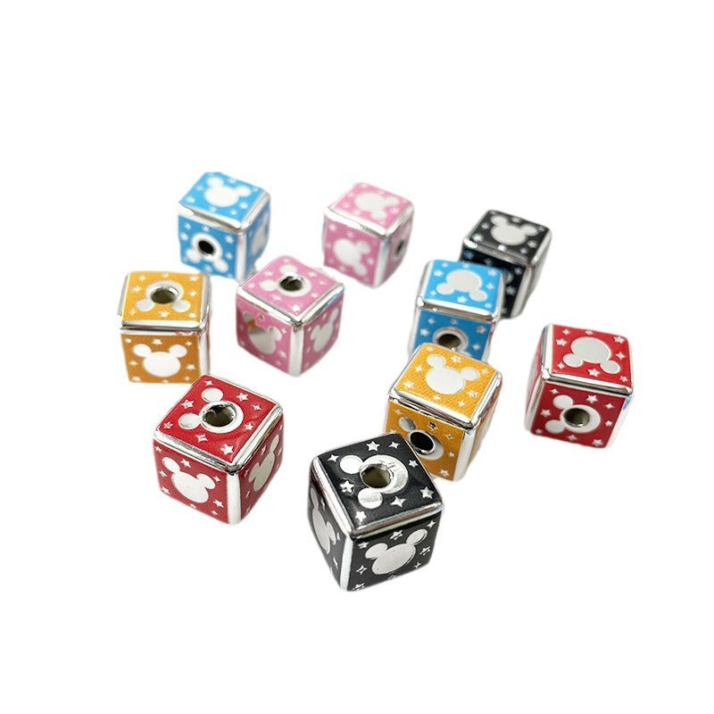 Silver Mirror Mickey Head Acrylic Square Beads 14mm 10pcs 5