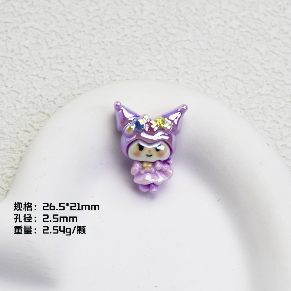 Glossy Purple Kuromi Resin Beads 10pcs Vibrant Floral Details 10