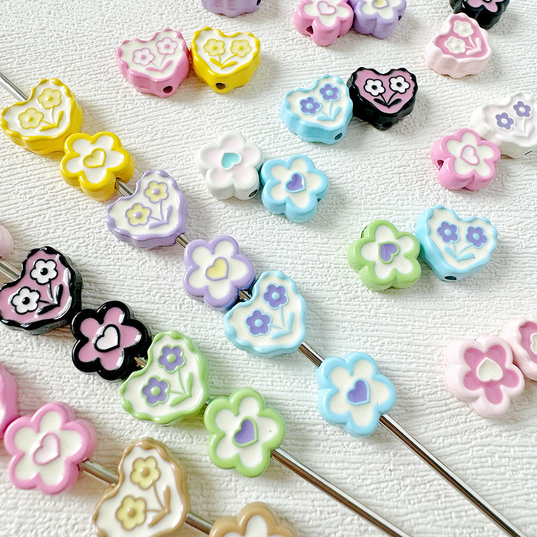 Heart and Flower Metal Beads 10mm Baking Painted Two-Color 20pcs 2