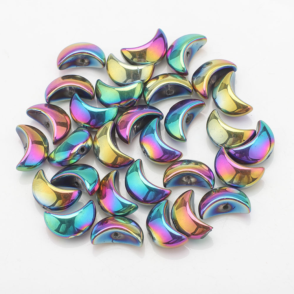 Moon Plated Transparent Crescent Glass Beads 9mm 14mm 30pcs 6