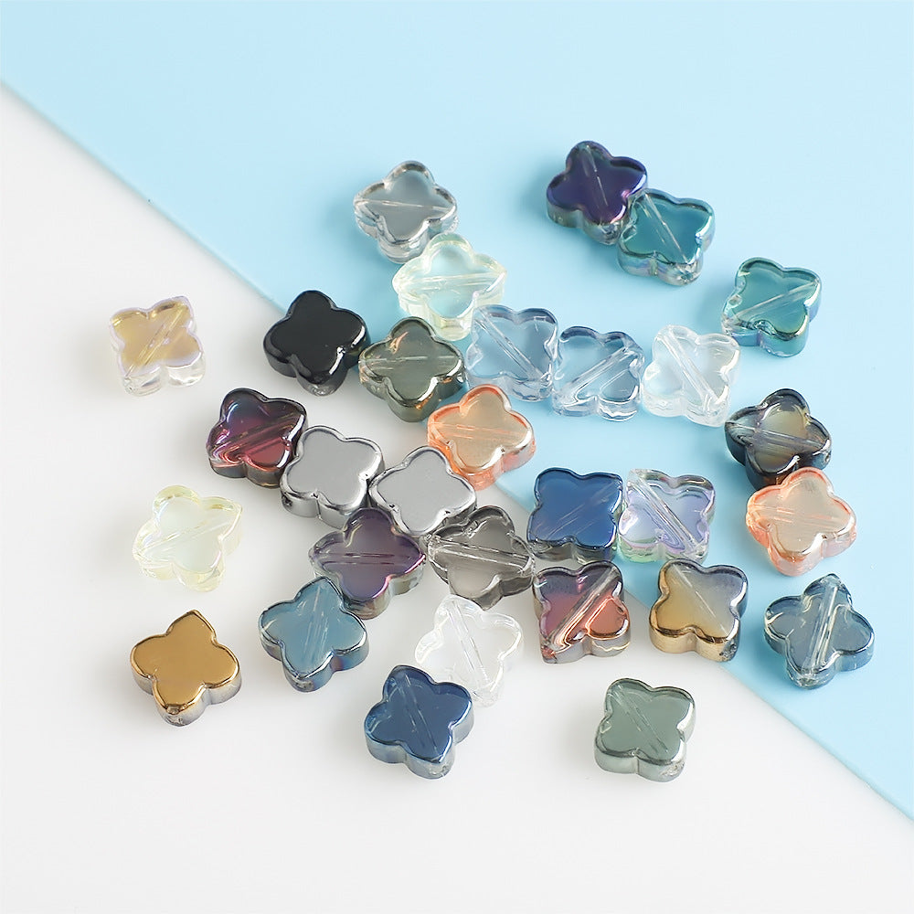 Electroplated Clover Glass Beads 10mm Metallic Colors 30pcs 3