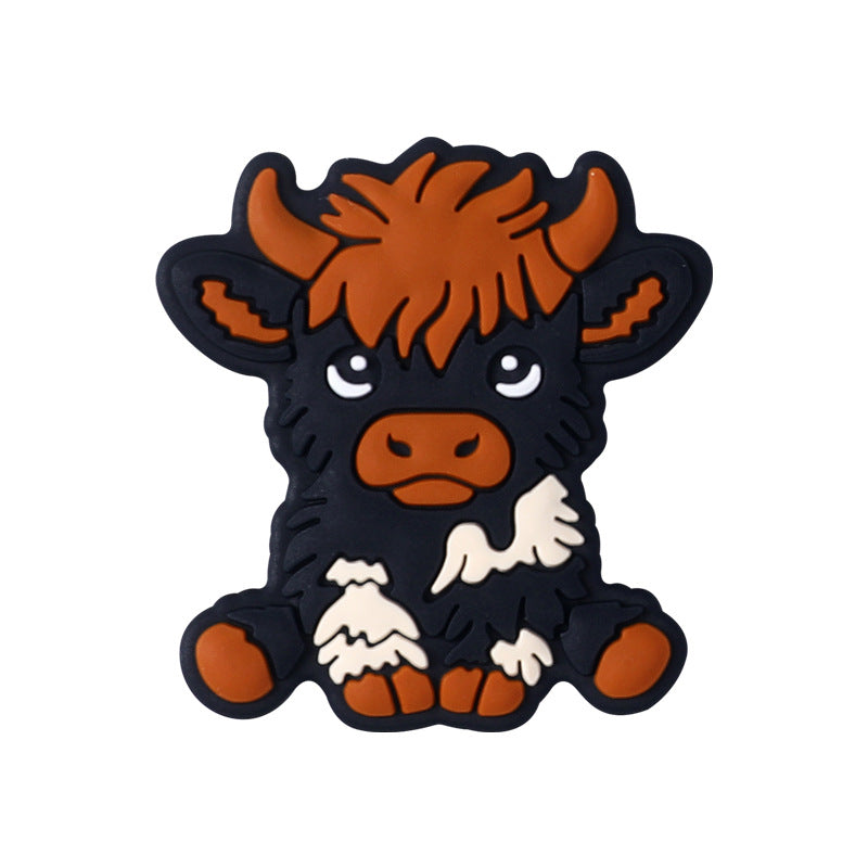 Silicone Focal Beads Dairy Cattle Highland Cow Sitting Pose 4