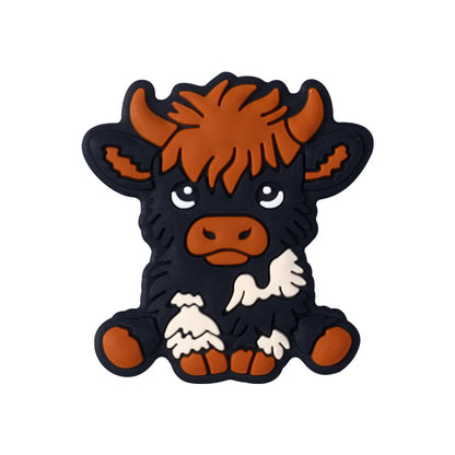 Silicone Focal Beads Dairy Cattle Highland Cow Sitting Pose 4