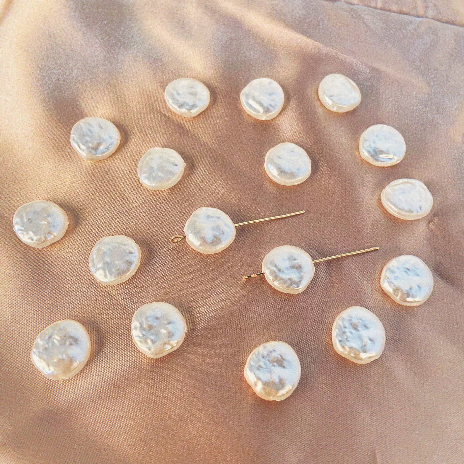 Imitation Pearl Irregular Flat Acrylic Beads 14mm 1pc Beige Rice White 2