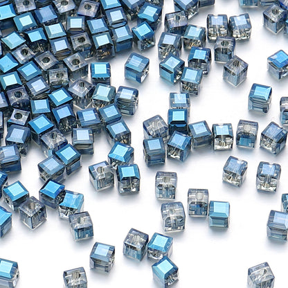 Transparent Square Glass Beads 8mm Iridescent Colors 50pcs 8