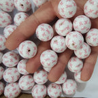 Printed Bubblegum Beads 20mm Pink Ribbon Design 10pcs 2