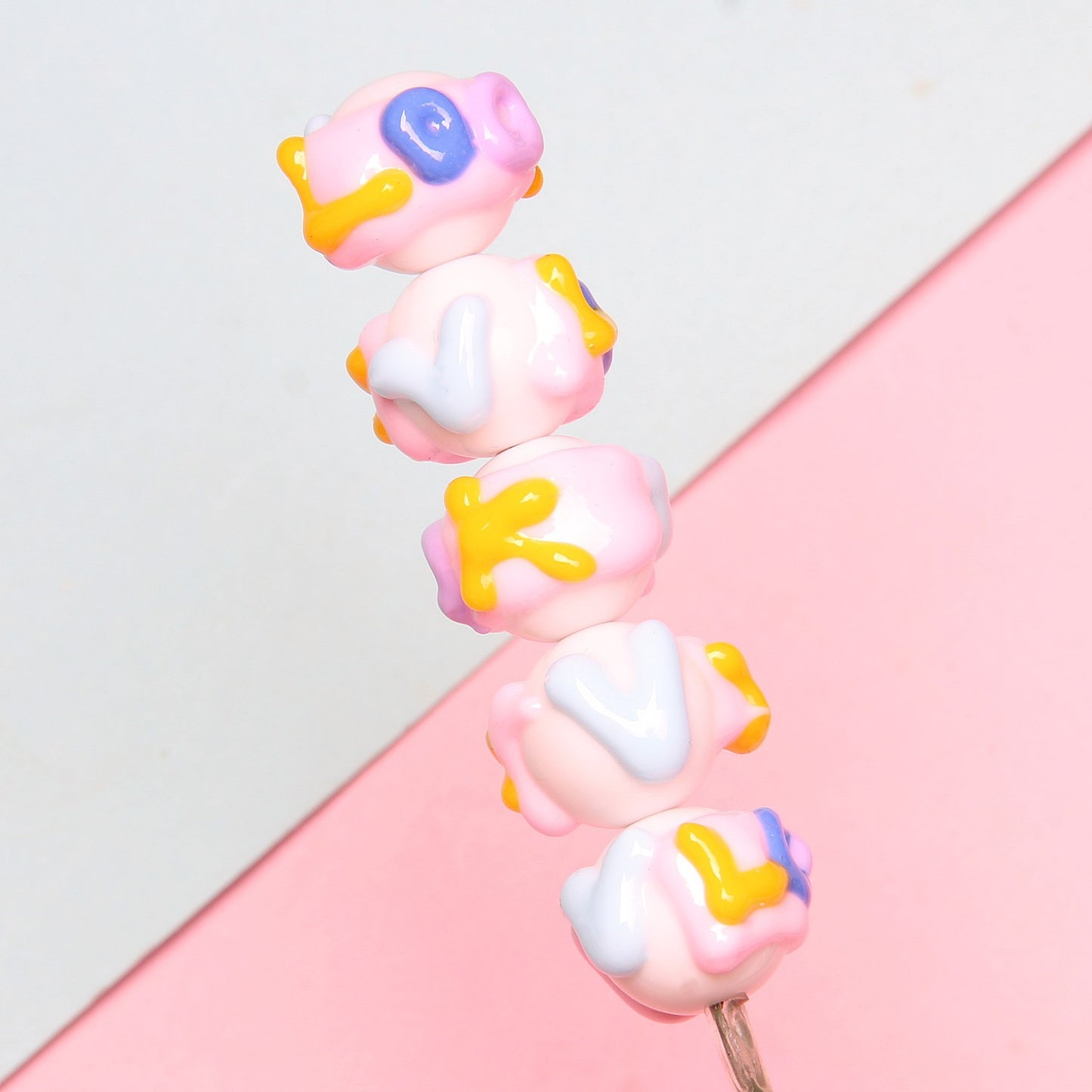Hand Painted Floral Acrylic Beads 16mm Arrow Design 1pc 11
