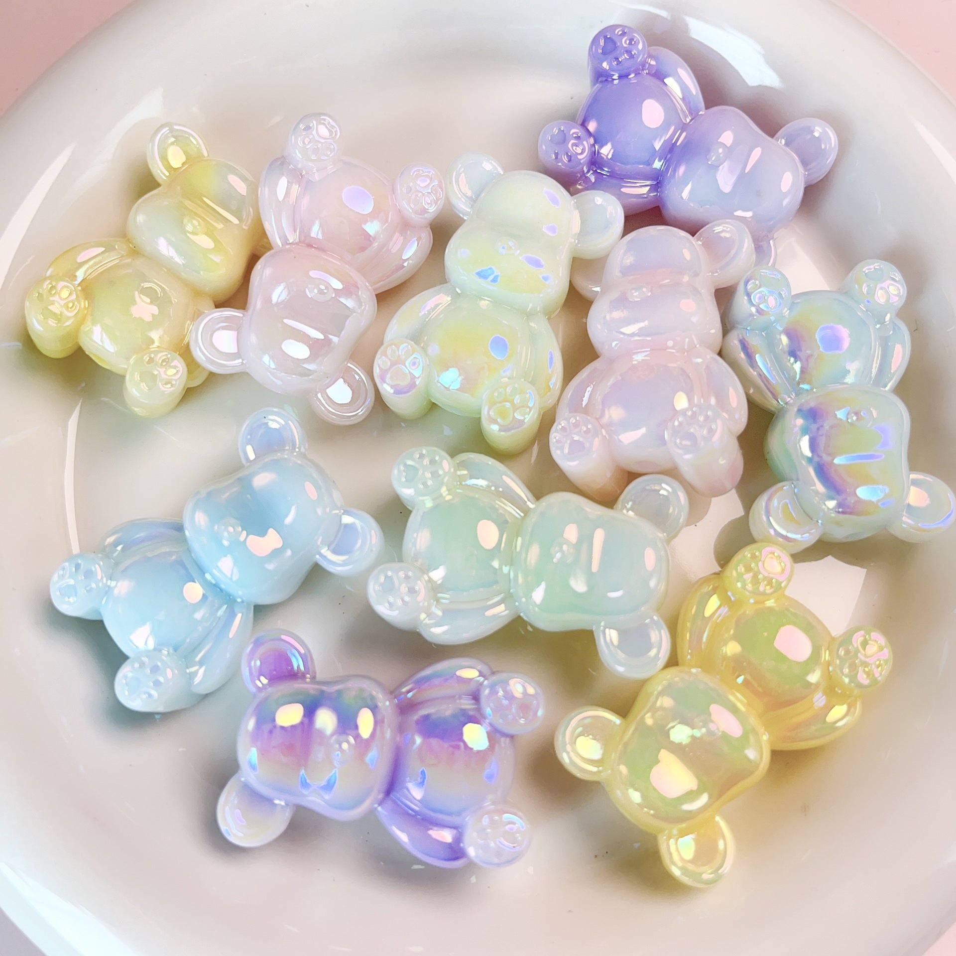 Glow In The Dark Plating Bear Acrylic Beads 24-34mm Two-Color 5pcs