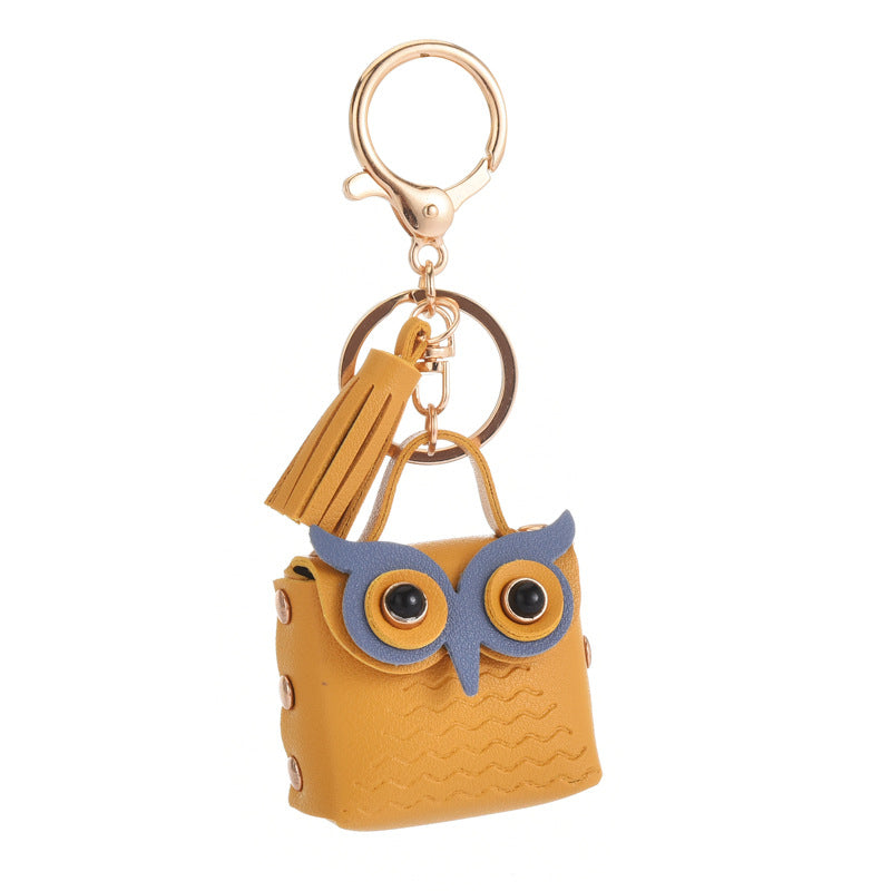 Leather Owl Keychain Wild Animal with Tassel Charm Vibrant Colors 5