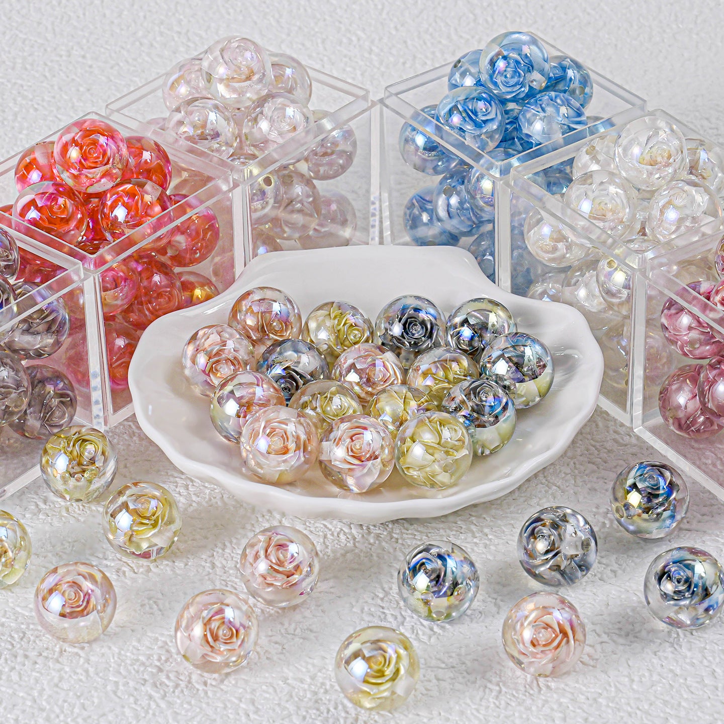 Twilight Rose Resin Beads 16mm Round Mixed Colors 20pcs 2