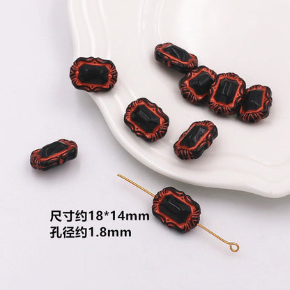 Painted Acrylic Beads Black Red Series Carved Patterns 100pcs 4