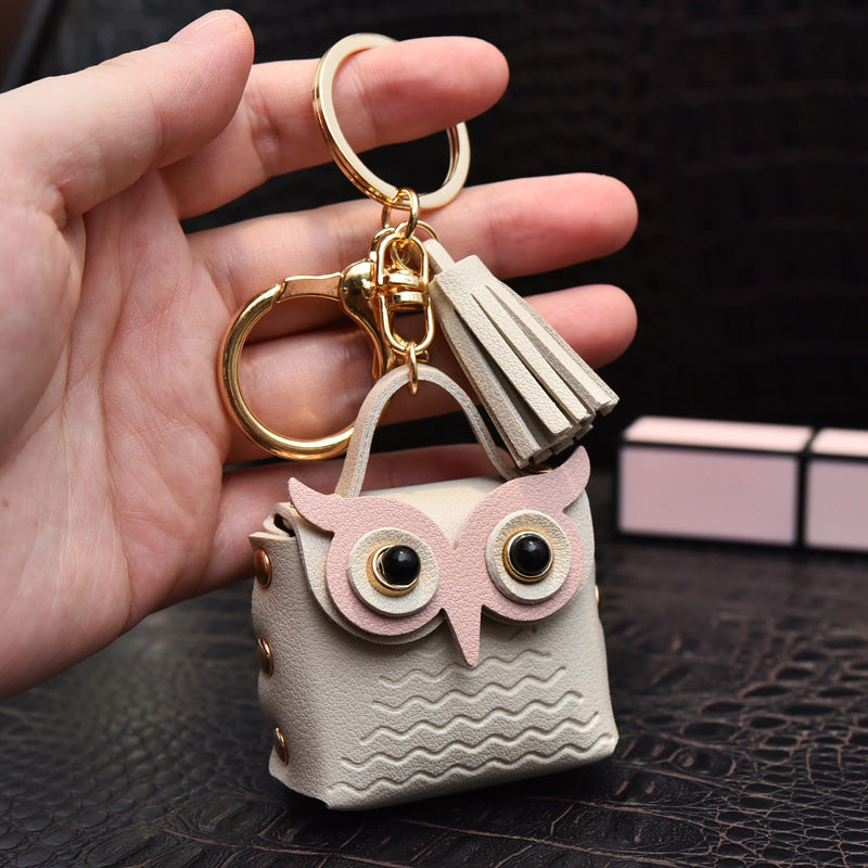 Leather Owl Keychain Wild Animal with Tassel Charm Vibrant Colors 9
