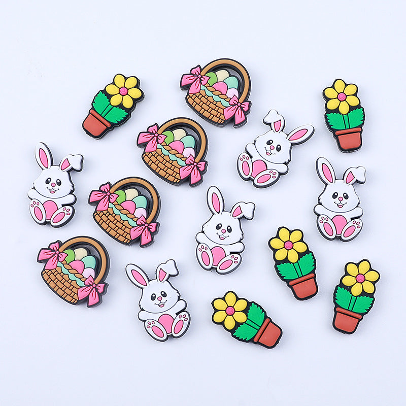 Silicone Focal Beads Easter Bunny Sitting with Easter Egg Basket 20pcs 2
