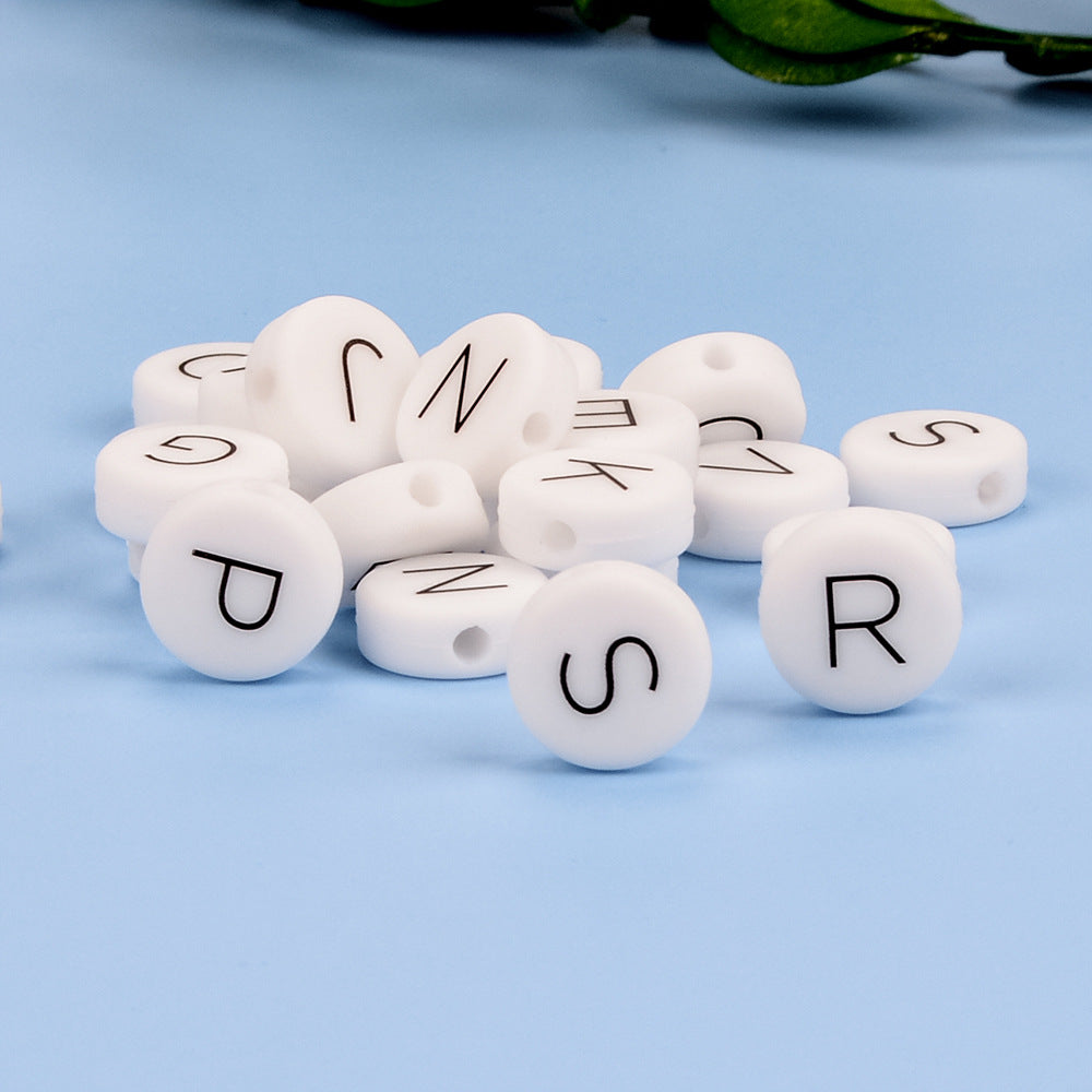 12mm Silicone Letter Beads Flat Round Alphabet Options 20pcs 2