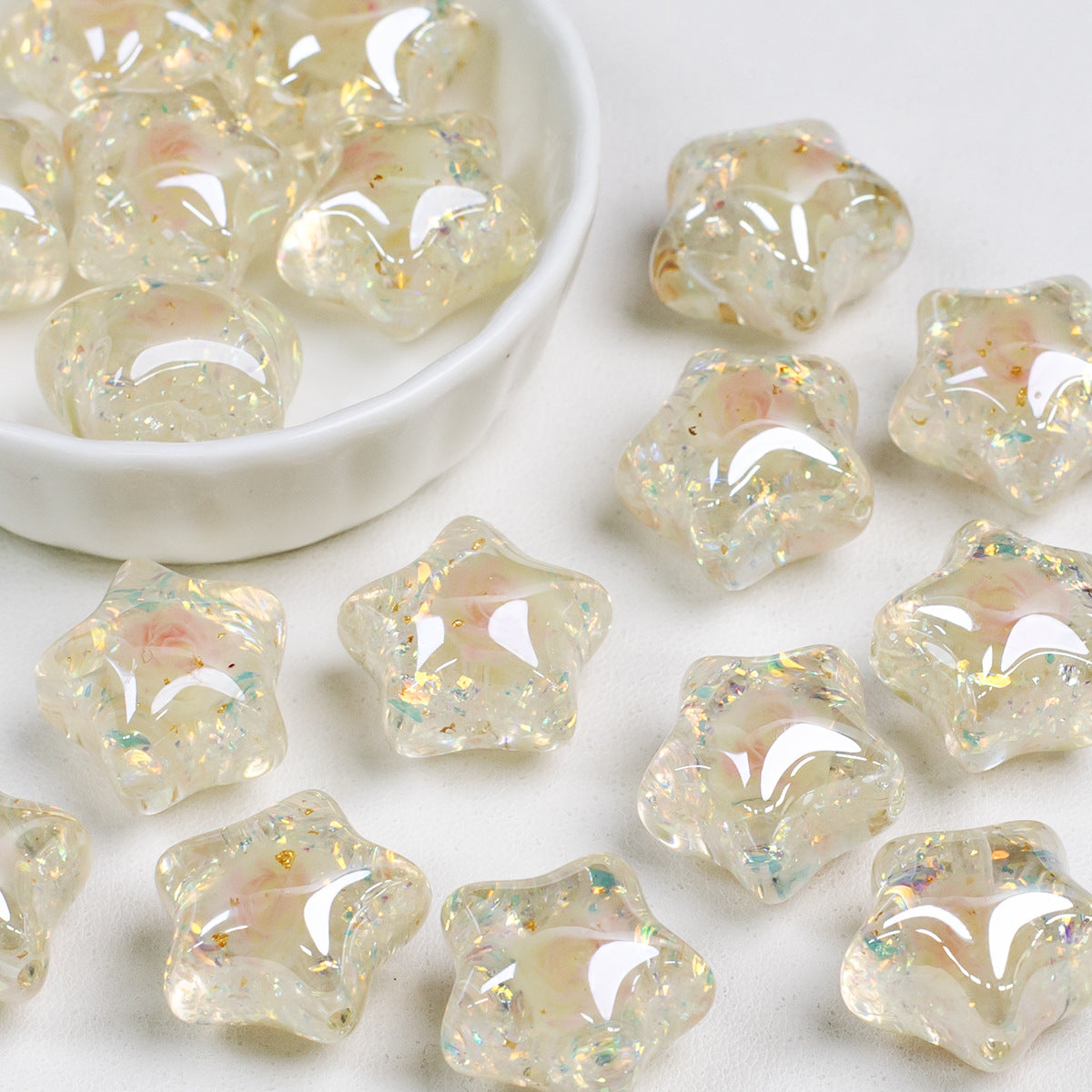 Glitter Rose Star Resin Beads 22mm Sparkle Mixed Colors 10pcs 12