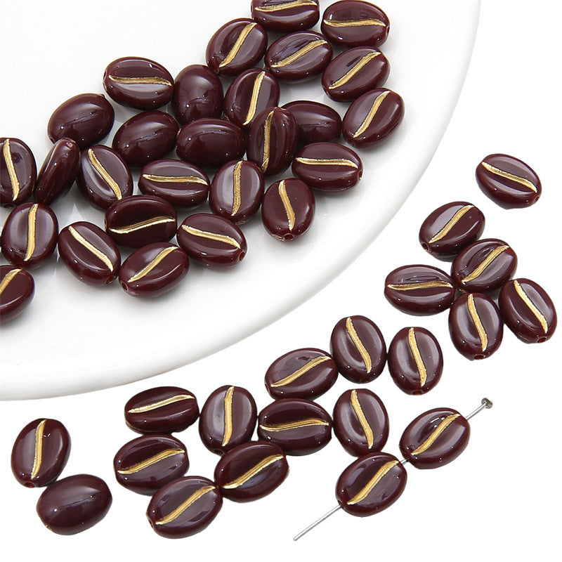 Transparent Coffee Bean Acrylic Beads 11x8mm Gold Highlights 30pcs 12