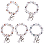 Wooden Dog Silicone Bead Tassel Wristlet Keychain Pomeranian Husky Beagle Bulldog